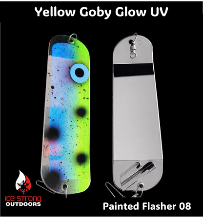 Ice Strong Outdoors - 8.5" Dual Fin Flasher Series - Painted Glow/UV Series - NEW 2026!