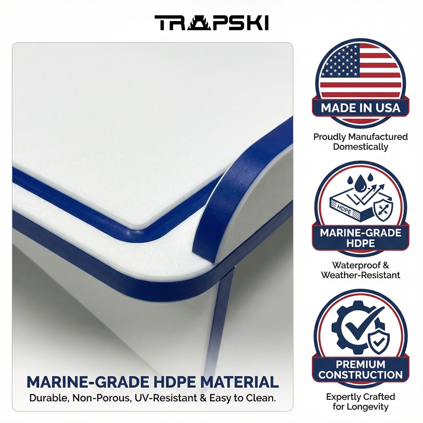 TRAPSKI Premium Rod Mount 18" or 33" Raised Fillet Table – 3-in-1 Bait & Fish Station | Fits Rod Holders, Buckets & Flat Surfaces | Marine-Grade HDPE | Ruler, Juice Groove, Knife & Tool Slots