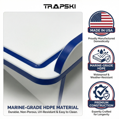 TRAPSKI Premium Rod Mount 18" or 33" Raised Fillet Table – 3-in-1 Bait & Fish Station | Fits Rod Holders, Buckets & Flat Surfaces | Marine-Grade HDPE | Ruler, Juice Groove, Knife & Tool Slots