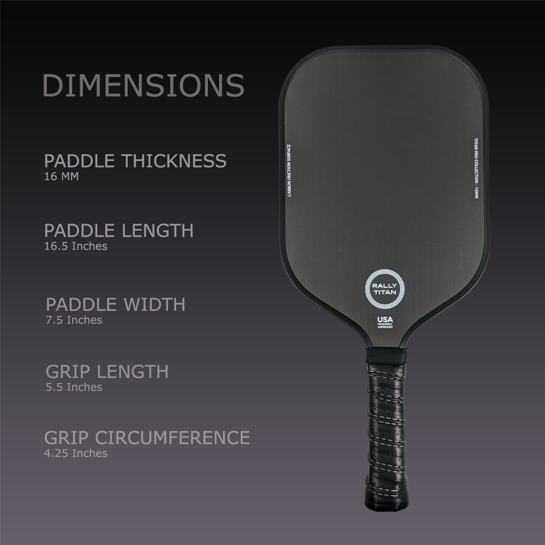 Rally Titan Pickleball Titan Pro Control | 16MM | T700 Titan Carbon Friction Surface | Textured Surface | Black