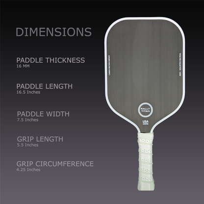 Rally Titan Pickleball Titan Pro Control | 16MM | T700 Titan Carbon Friction Surface | Textured Surface | White