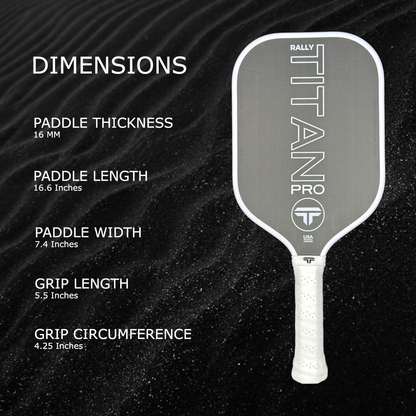 Rally Titan Pickleball Titan Pro 16MM | Thermoformed Unibody Construction | Foam Injected Walls | T700 Titan Carbon Friction Surface | White with Blue Accents