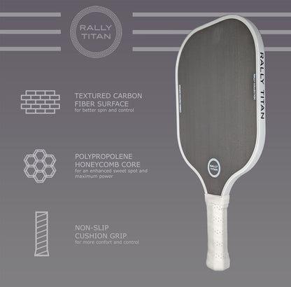 Rally Titan Pickleball Black | 10MM | T300 Textured Carbon Fiber Surface
