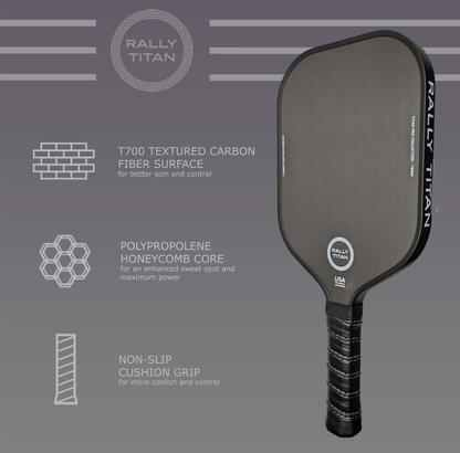 Rally Titan Pickleball Titan Pro Control | 16MM | T700 Titan Carbon Friction Surface | Textured Surface | Black