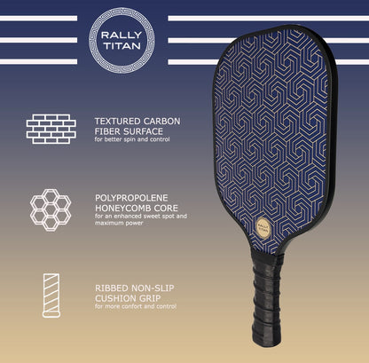 Rally Titan Pickleball Blue Hex | 10MM | T300 Textured Carbon Fiber Surface