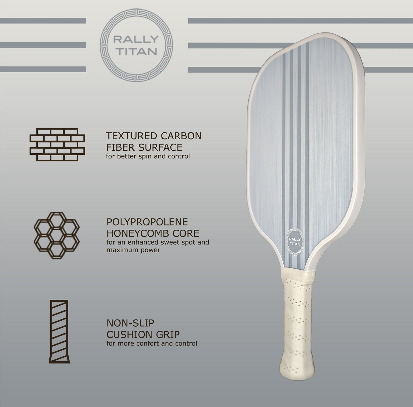 Rally Titan Pickleball Grizo | 10MM | T300 Textured Carbon Fiber Surface