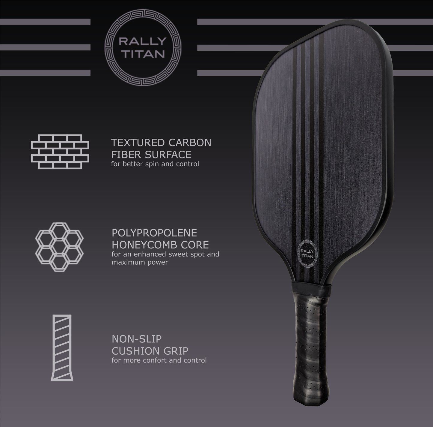 Rally Titan Pickleball Mavro | 10MM | T300 Textured Carbon Fiber Surface