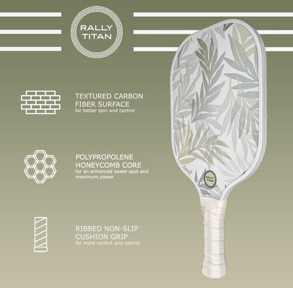 Rally Titan Pickleball Olive | 10MM | T300 Textured Carbon Fiber Surface
