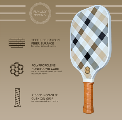Rally Titan Pickleball Plaid Luxe | 10MM | T300 Textured Carbon Fiber Surface
