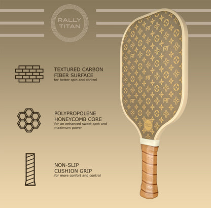 Rally Titan Pickleball Brown Luxe | 10MM | T300 Textured Carbon Fiber Surface