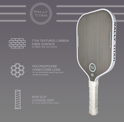 Rally Titan Pickleball Titan Pro Control | 16MM | T700 Titan Carbon Friction Surface | Textured Surface | White