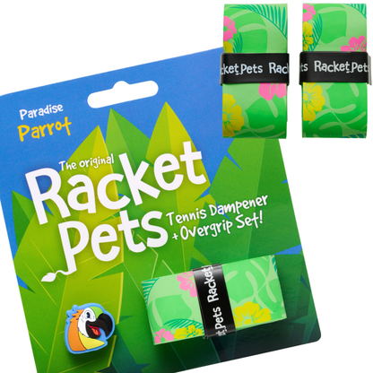 Racket Pets VALUE PACK - A Green Parrot Racket Pet Tennis Dampener and Green Overgrip Tape with a (Pack of 2) Replacement Overgrip Tape (Copy)