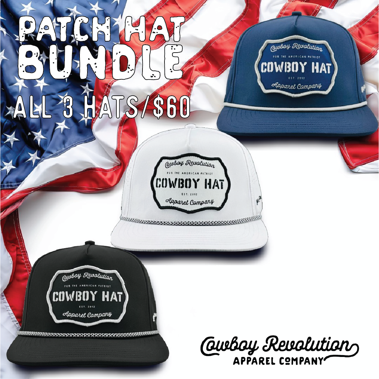 Cowboy Revolution "Cowboy Hat" Patch Hat Bundle - 3 Performance Hats
