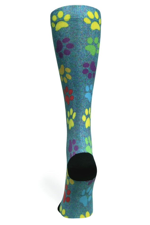 Crazy Compression Paw Prints Station Blue - (Standard & Extra Wide)