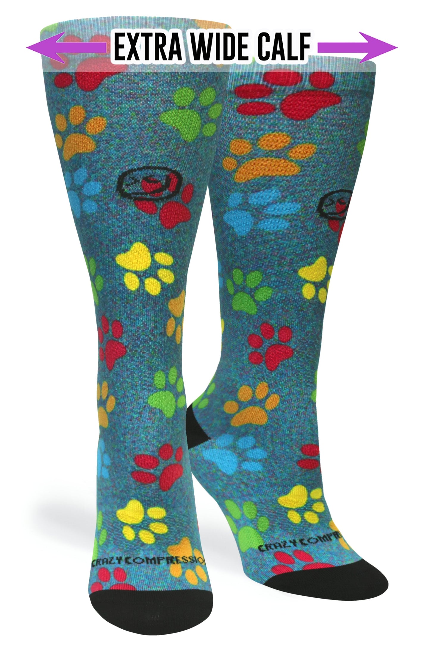 Crazy Compression Paw Prints Station Blue - (Standard & Extra Wide)