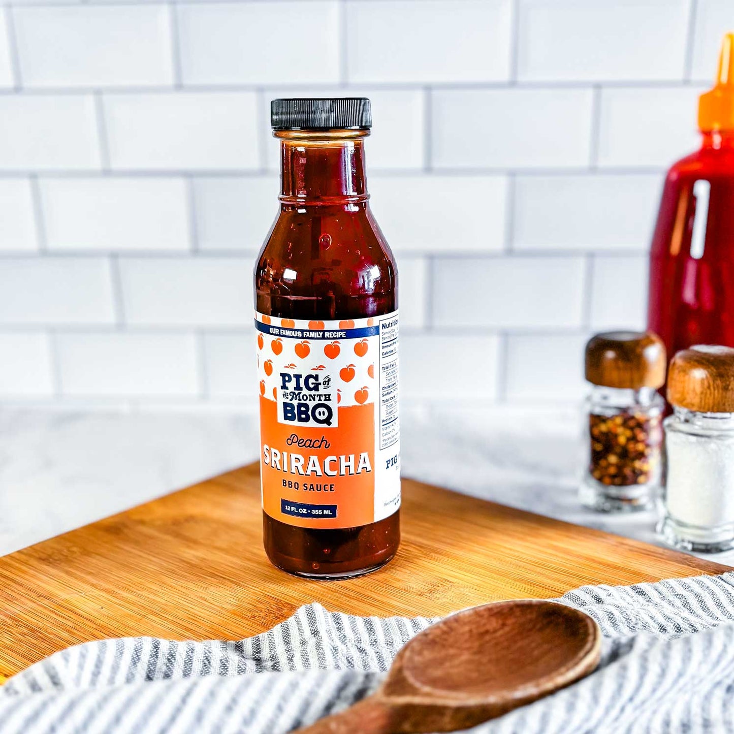 Pig of the Month BBQ Peach Sriracha BBQ Sauce – Sweet & Tangy Small Batch BBQ Sauce | Gluten Free | 12oz