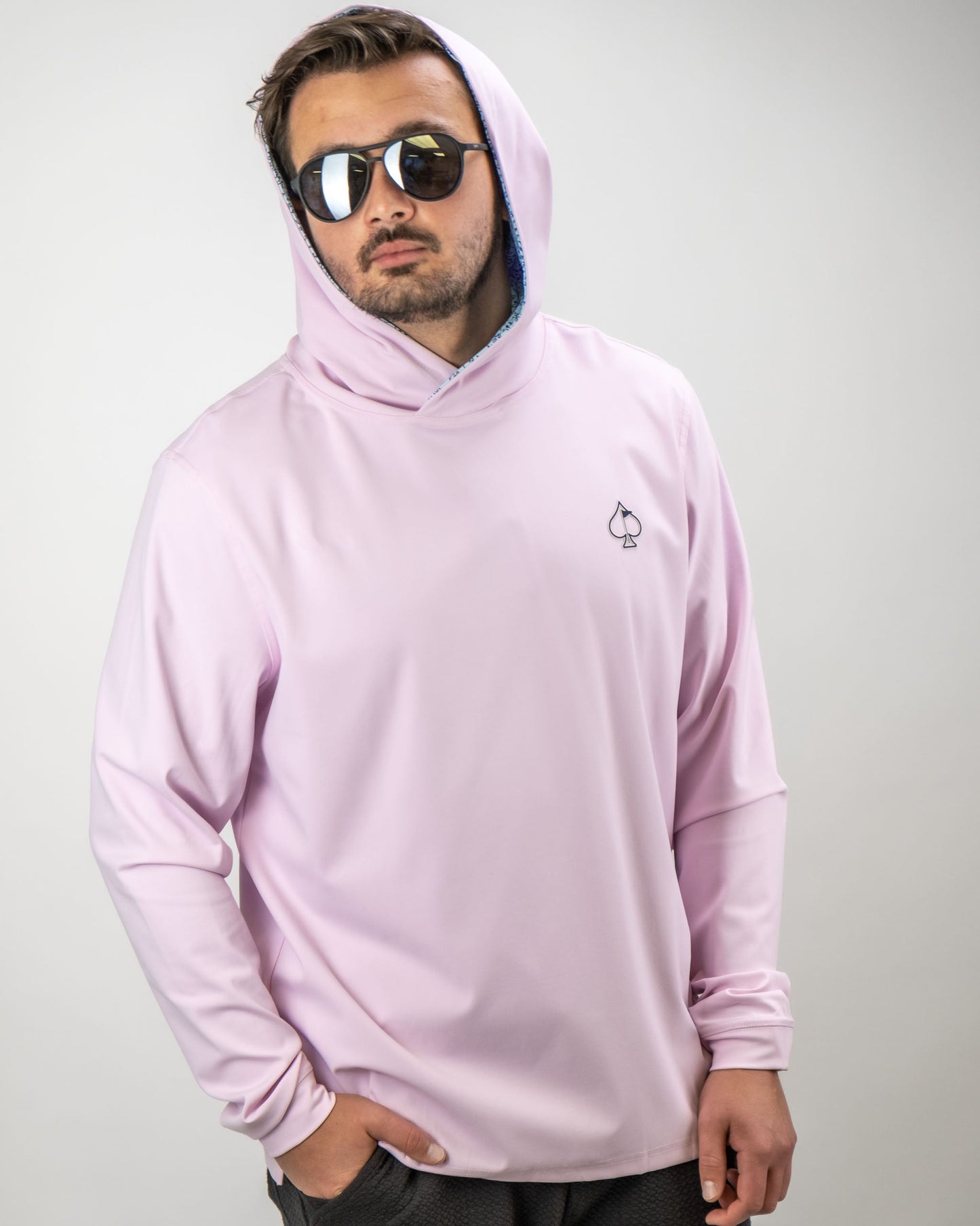 Pins and Aces Performance Golf Hoodie - Flower Doodle Blue