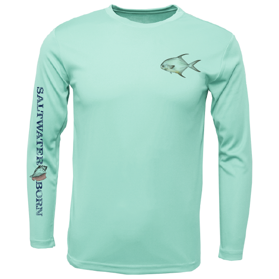 Saltwater Born Permit on Chest Long Sleeve UPF 50+ Dry-Fit Shirt