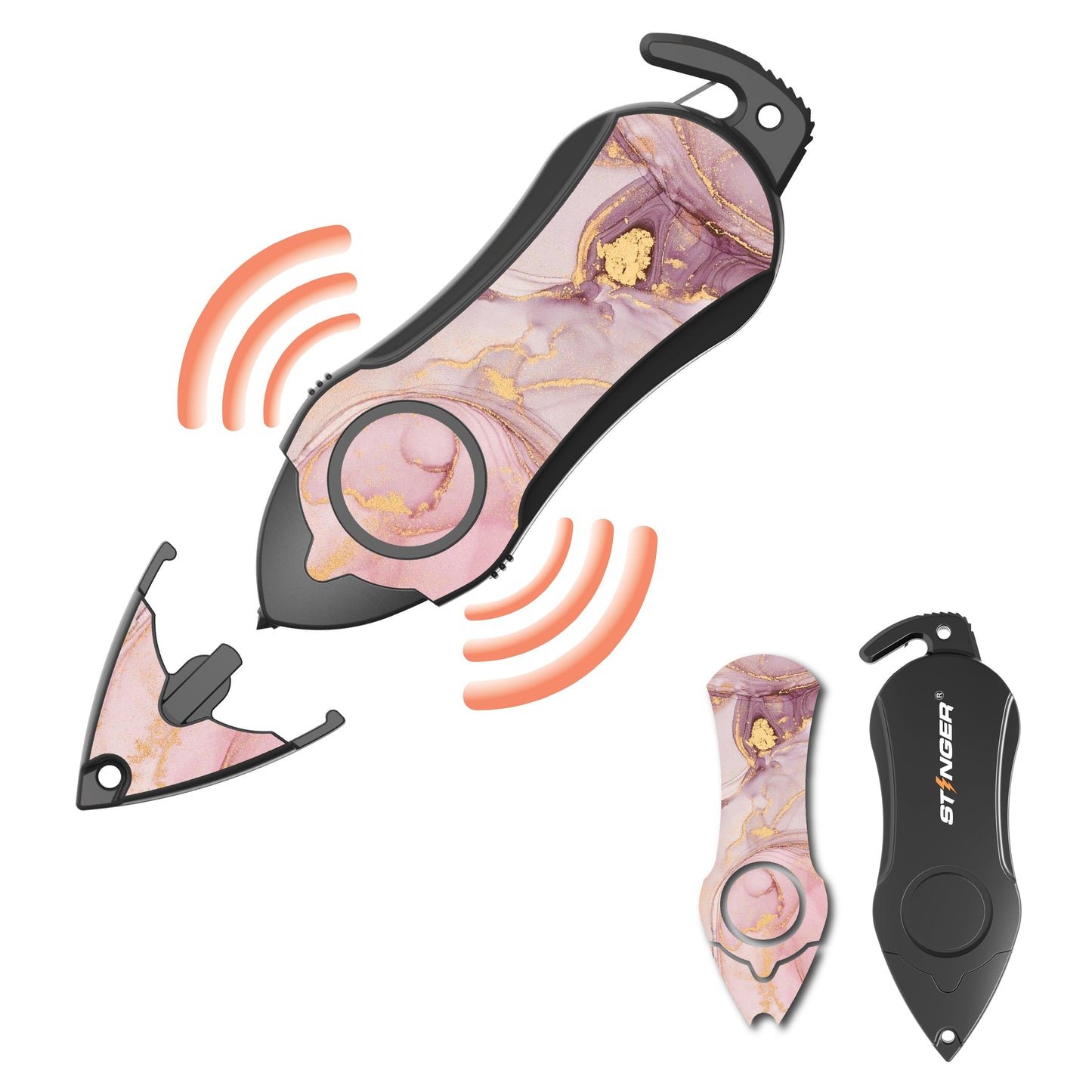 Stinger Survival Tools Personal Alarm Keychain Safety Emergency Tool (Pink Marble)