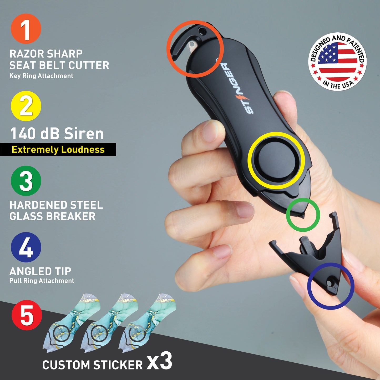 Stinger Survival Tools Personal Alarm Keychain Safety Emergency Tool (Green Marble)