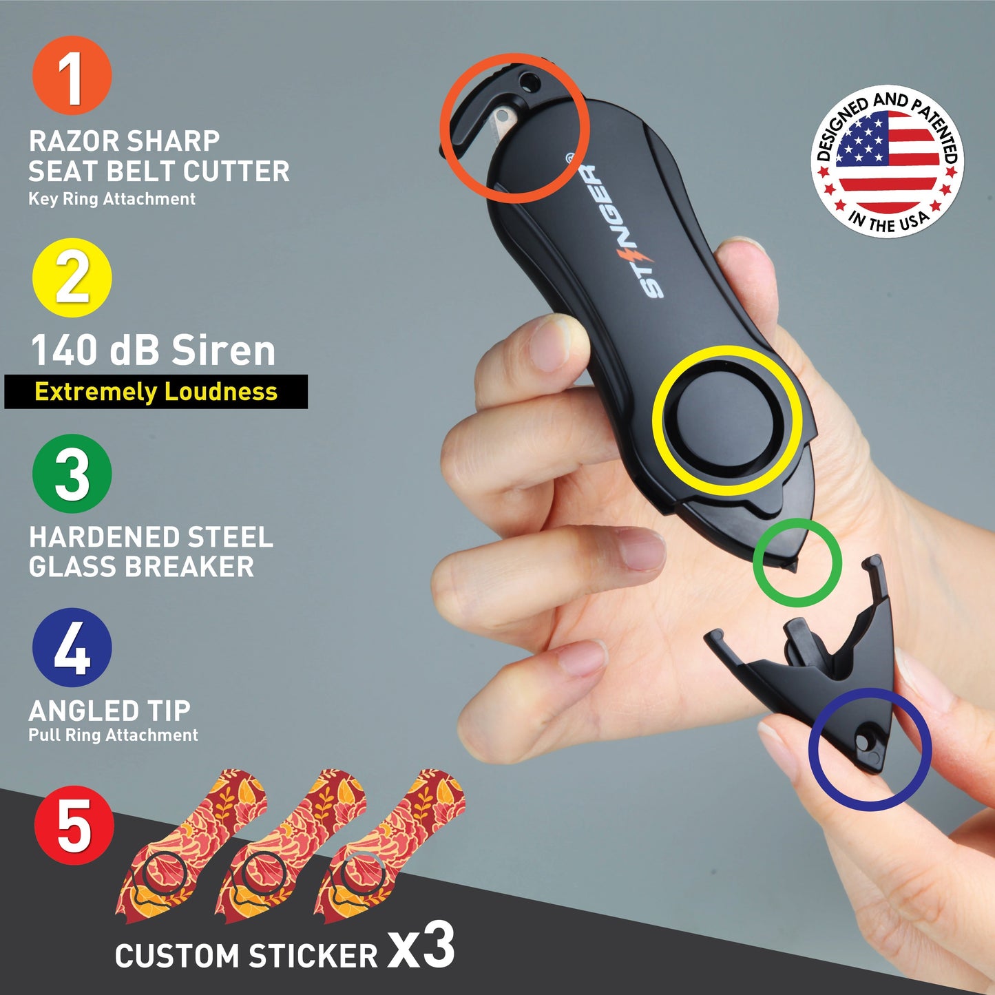 Stinger Survival Tools Personal Alarm Keychain Safety Emergency Tool (Peony)