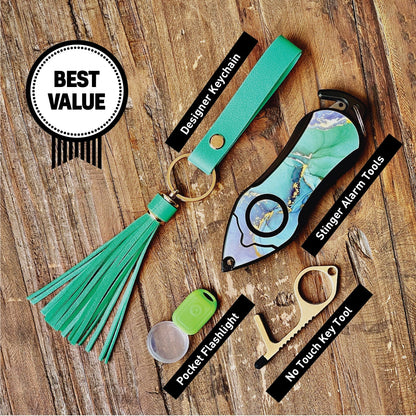 Stinger Survival Tools Personal Alarm Keychain Safety Emergency Tool (Green Marble)