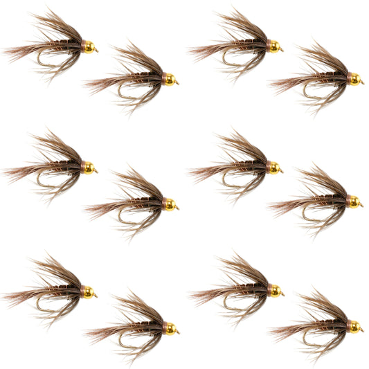 The Fly Fishing Place Soft Hackle Bead Head Pheasant Tail Nymph Fly - 12 Flies Size 10