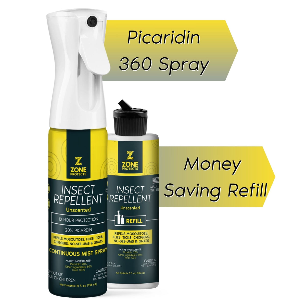 Zone Protects Insect Repellent, Picaridin, Unscented Mistosol + Refill Combo