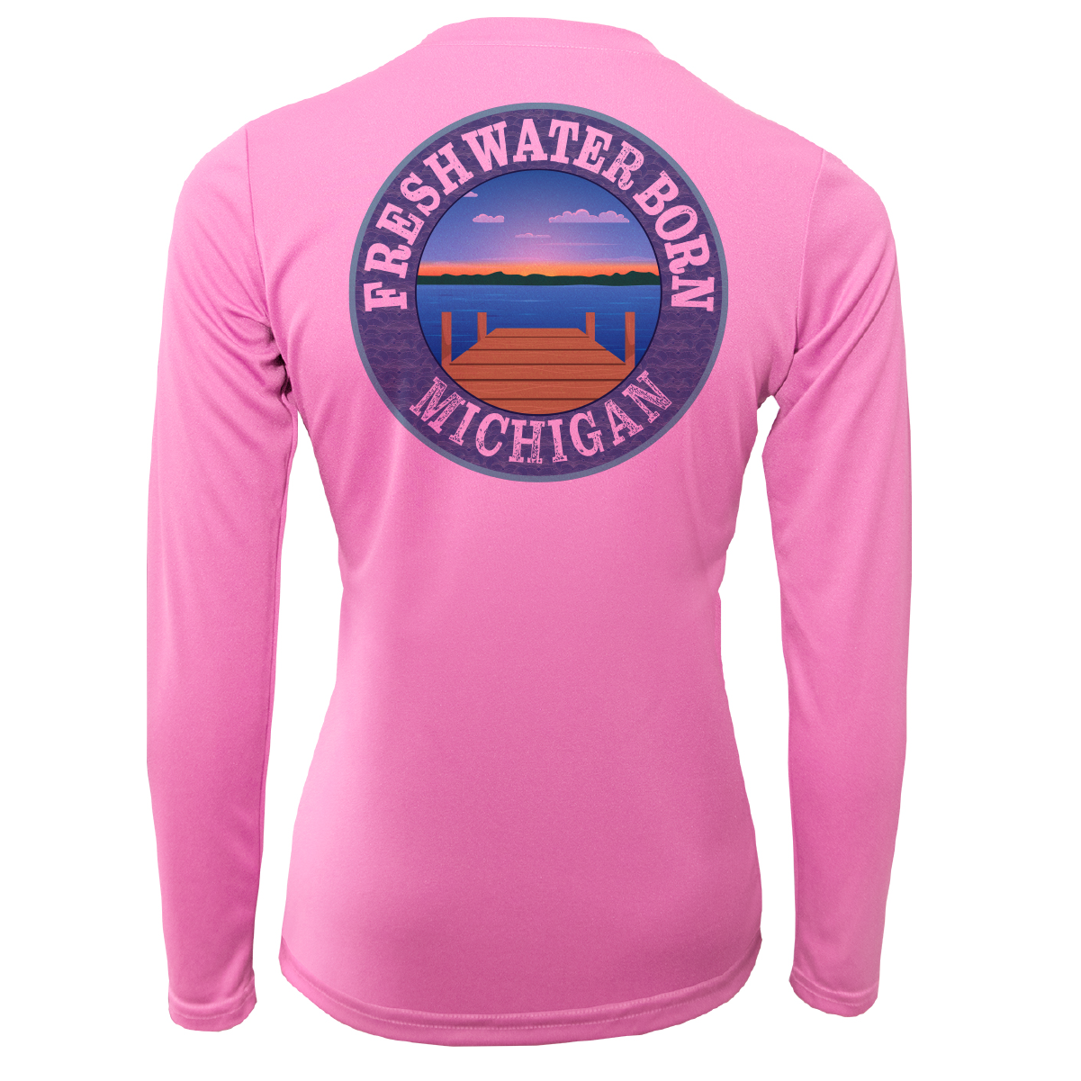 Saltwater Born Michigan Freshwater Born Linear Logo Women's Long Sleeve UPF 50+ Dry-Fit Shirt