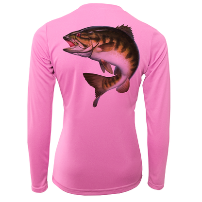 Saltwater Born Michigan Freshwater Born Smallmouth Bass Women's Long Sleeve UPF 50+ Dry-Fit Shirt