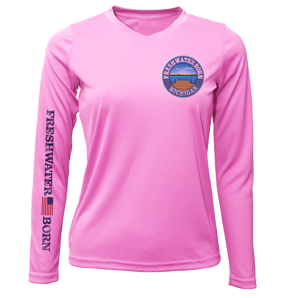 Saltwater Born Michigan Freshwater Born Largemouth Bass Women's Long Sleeve UPF 50+ Dry-Fit Shirt