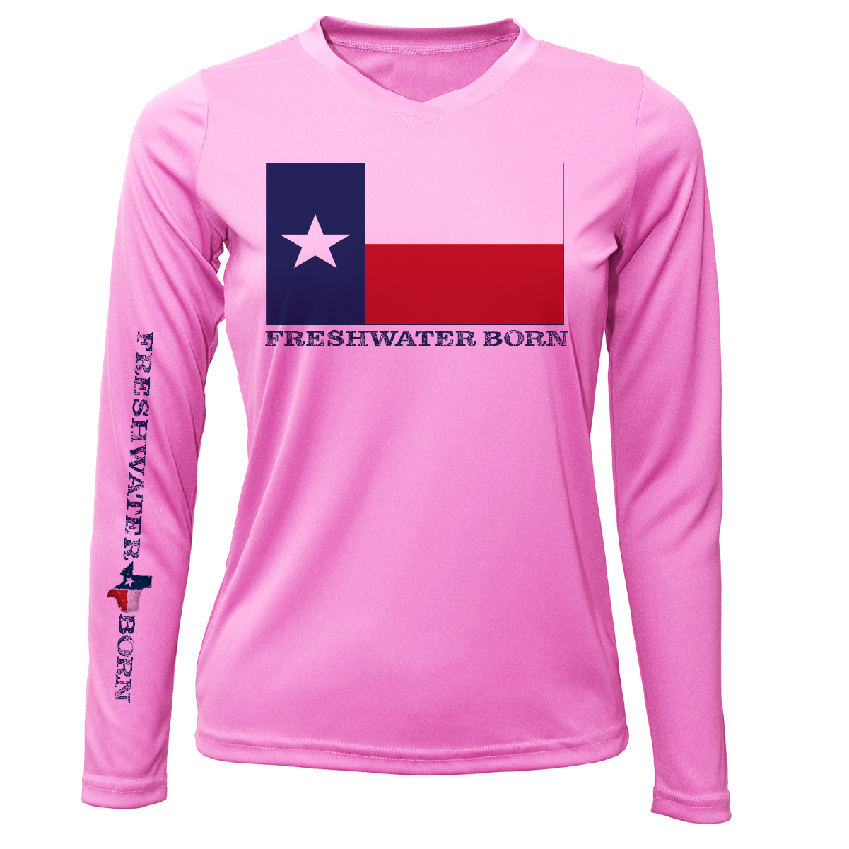 Saltwater Born DFW, TX Flag Freshwater Born Women's Long Sleeve UPF 50+ Dry-Fit Shirt