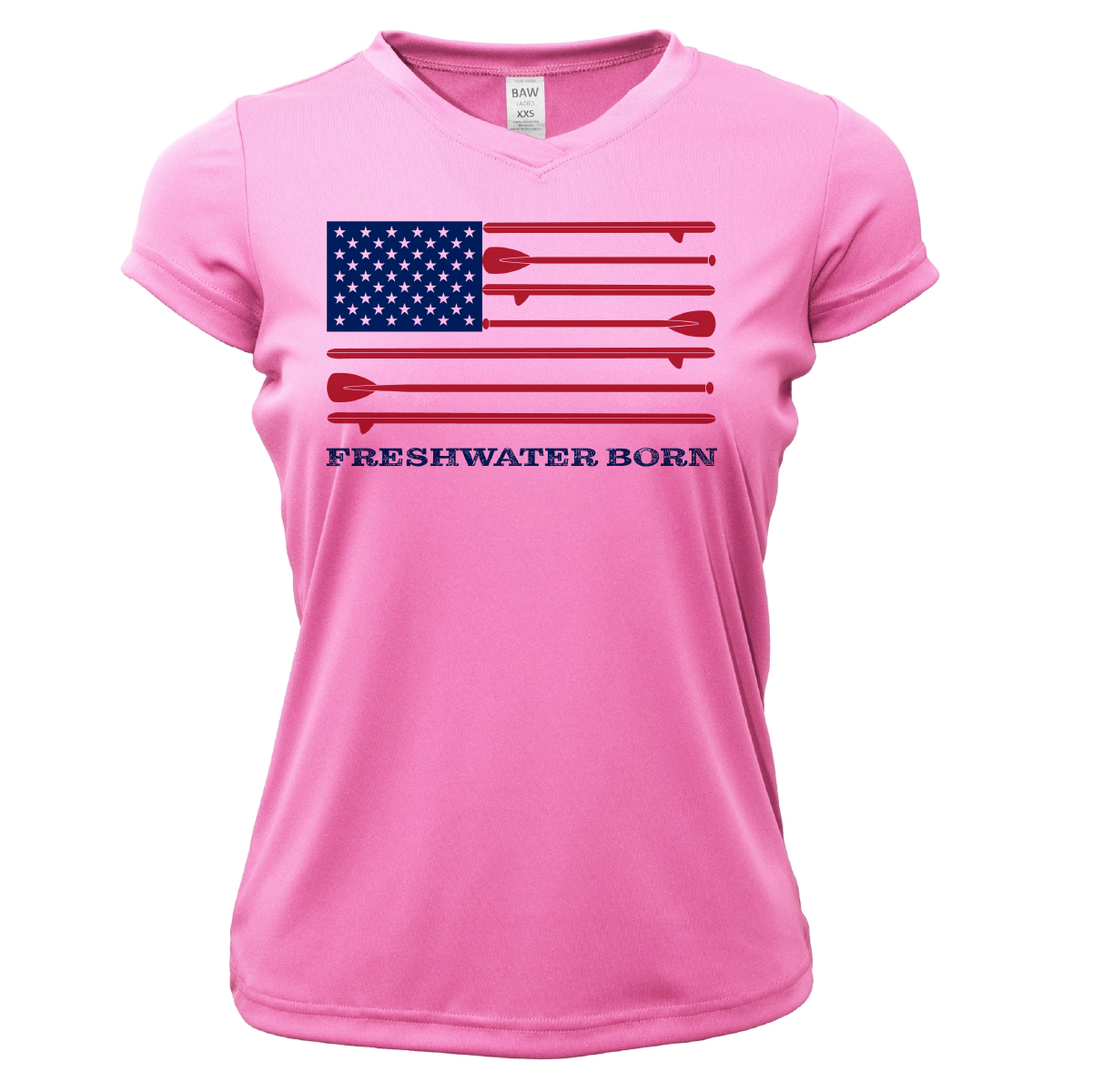 Saltwater Born Lake Travis Freshwater Born SUP Flag Women's Short Sleeve UPF 50+ Dry-Fit Shirt