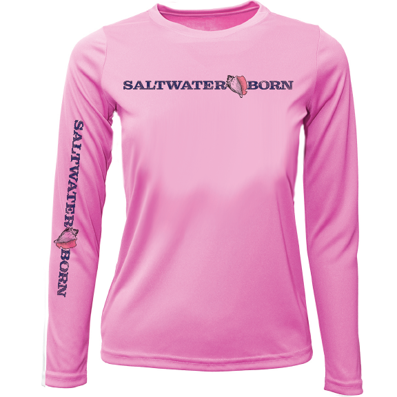 Saltwater Born Key West, FL Saltwater Born Linear Logo Girl's Long Sleeve UPF 50+ Dry-Fit Shirt