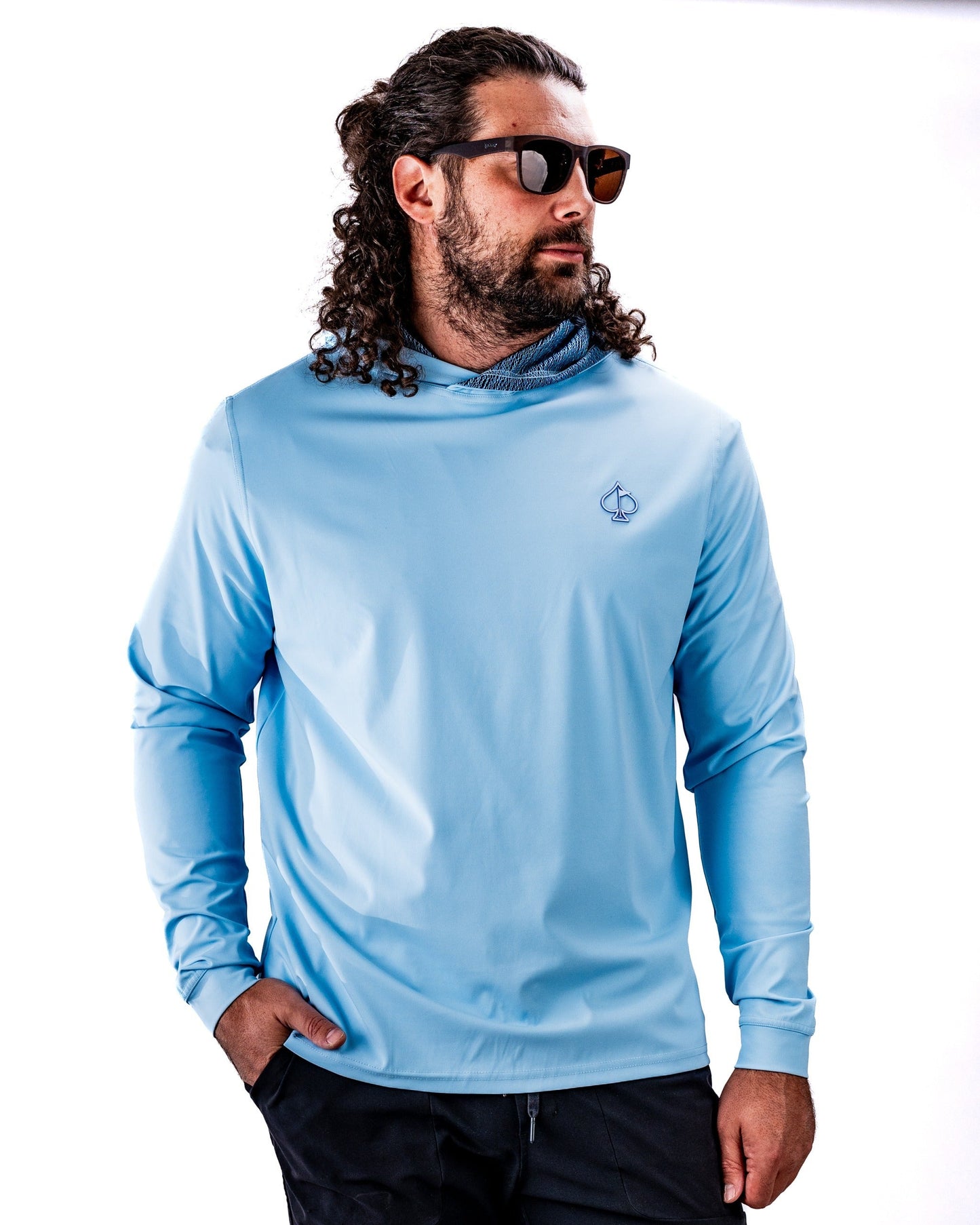 Pins and Aces Performance Golf Hoodie - Squiggle Blue