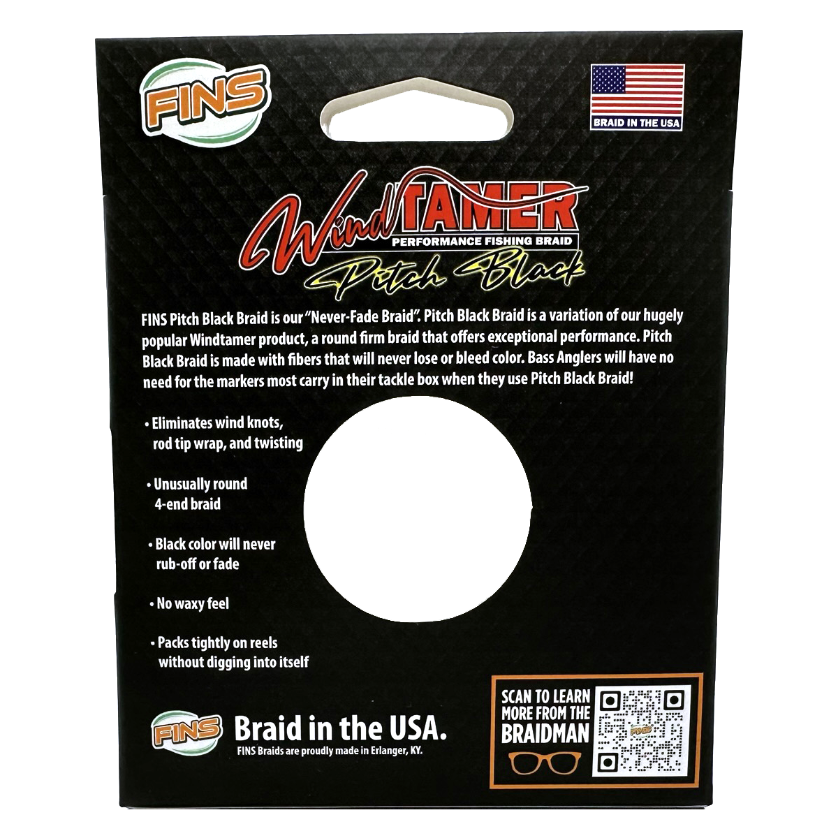 FINS Fishing Windtamer Pitch Black Braid