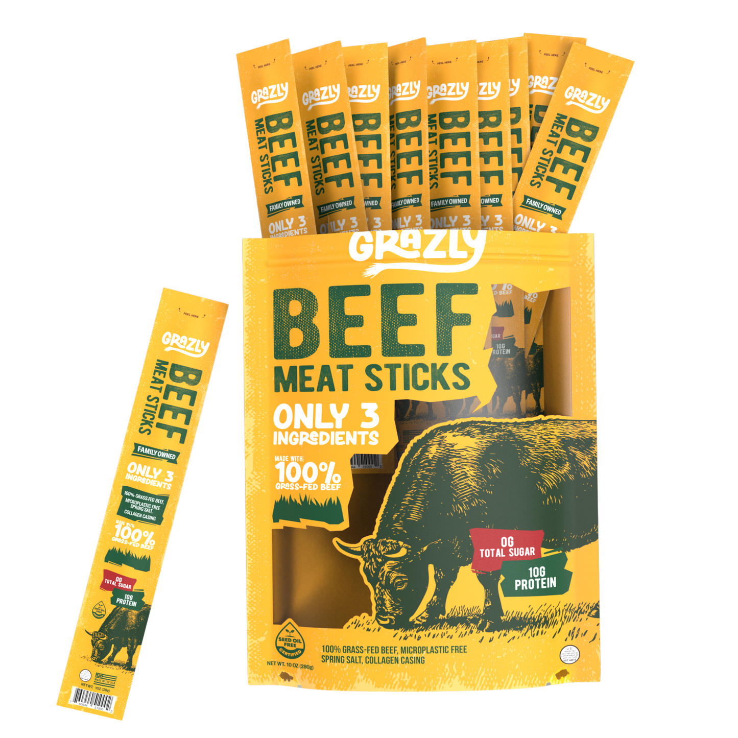 Grazly  Plain Beef Meat Sticks - 100% Grass-Fed & Finished