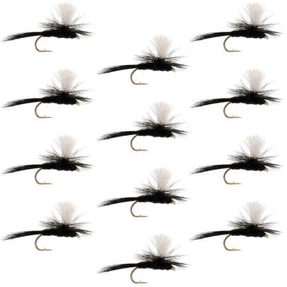 The Fly Fishing Place Parachute Black Gnat Classic Dry Fly - 12 Flies Size 16