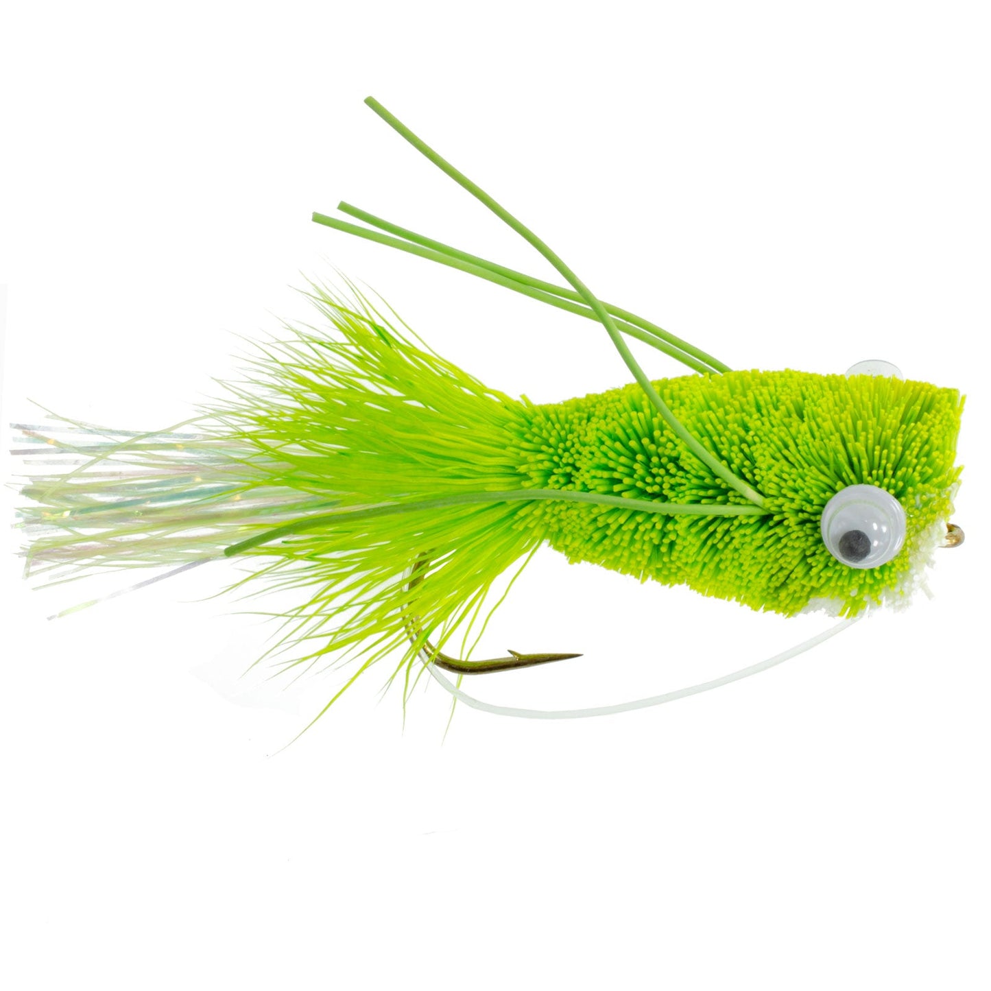 The Fly Fishing Place 3 Pack Flashtail Bass Popper Size 6 - Chartreuse Bass Fly Fishing Bug Wide Gape Bass Hooks With Weed Guard