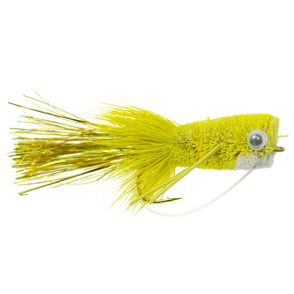 The Fly Fishing Place 3 Pack Flashtail Bass Popper Size 8 - Yellow Bass Fly Fishing Bug Wide Gape Bass Hooks With Weed Guard
