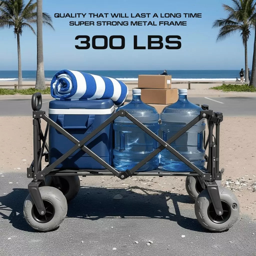 Luxel Carts Beach Wagon Cart with Big Wheels – Foldable Utility Wagon Black