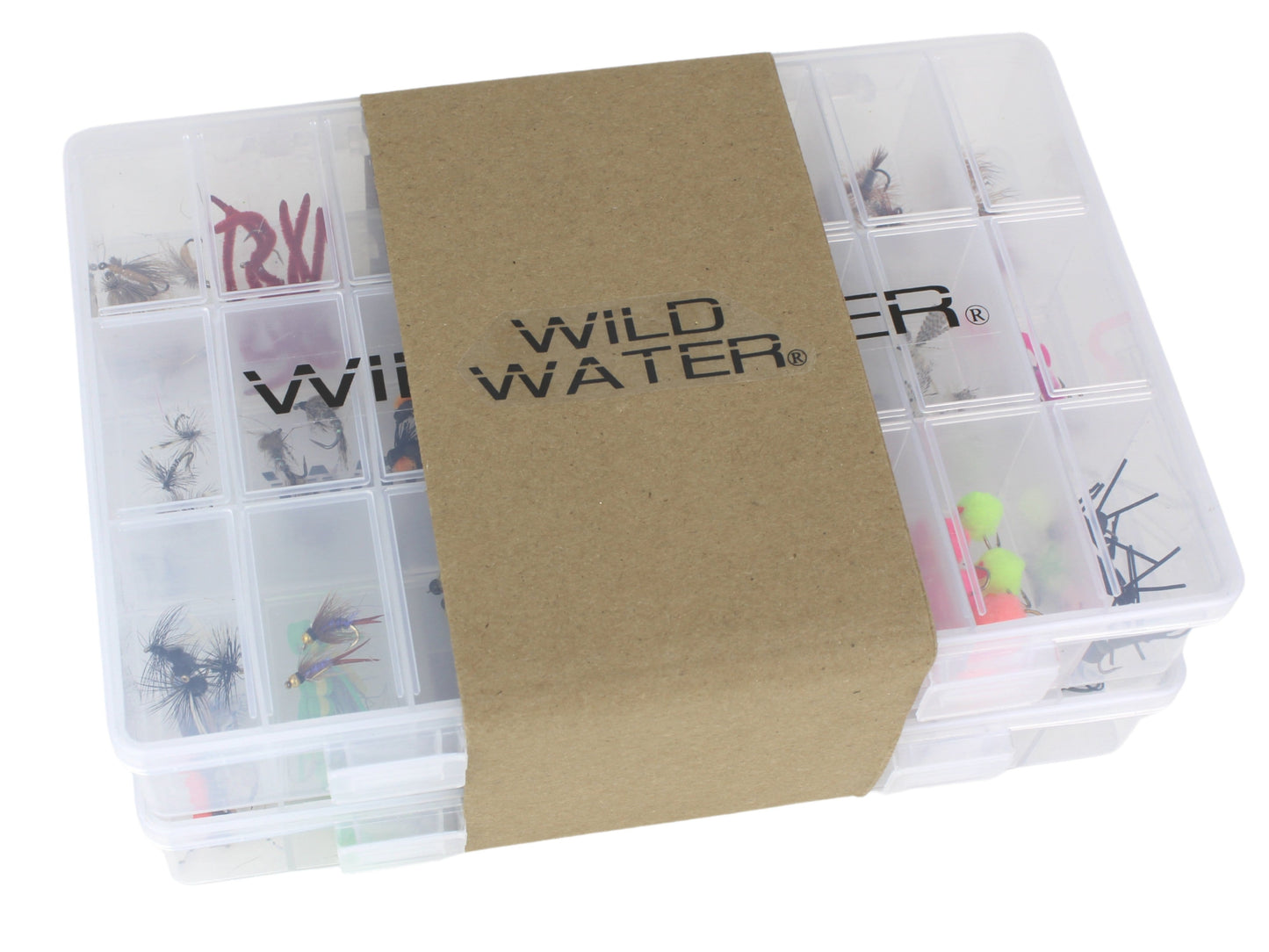 Wild Water - Premium Fly Assortment, 123 Flies with 2 Clear Fly Boxes