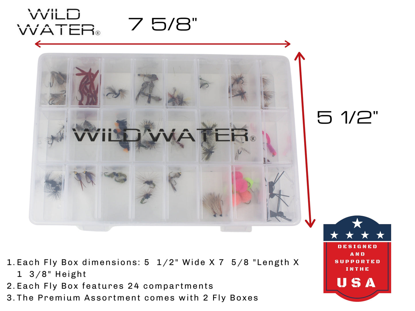 Wild Water - Premium Fly Assortment, 123 Flies with 2 Clear Fly Boxes
