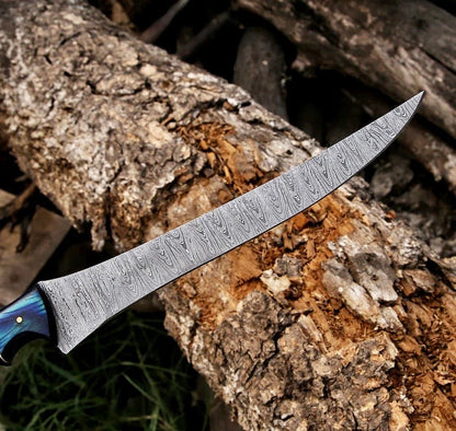 Texan Knives 🌿 Damascus Steel Boning & Fillet Knife – 13" Pakkawood Handle with Leather Sheath