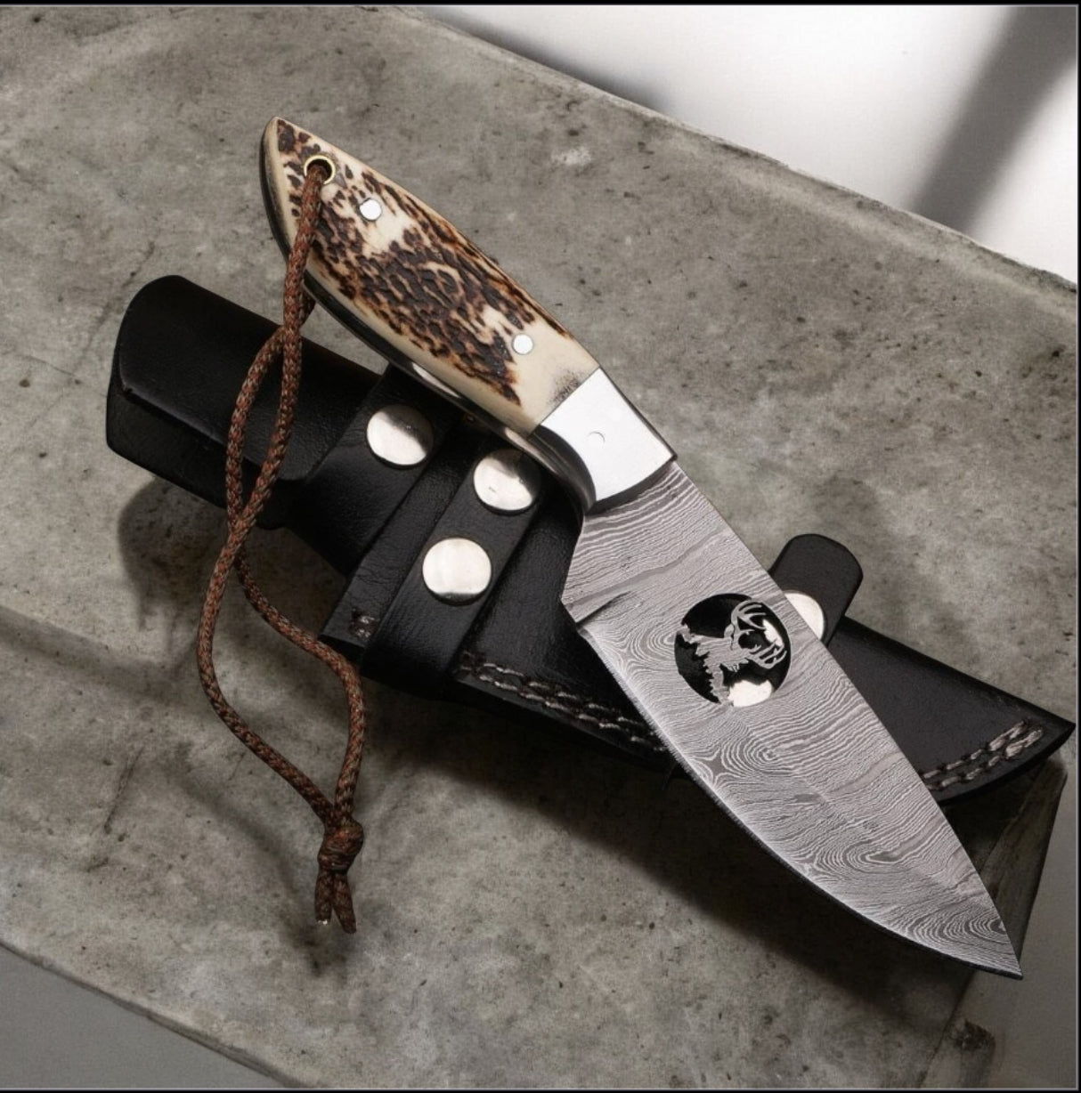 Texan Knives Premium Damascus Steel Hunting Knife with Stag Horn Handle – 10" Overall Length