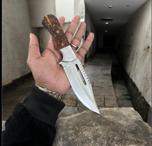 Texan Knives Premium J2 Steel Hunting Knife with Pain Cone Handle & Leather Belt Loop Case