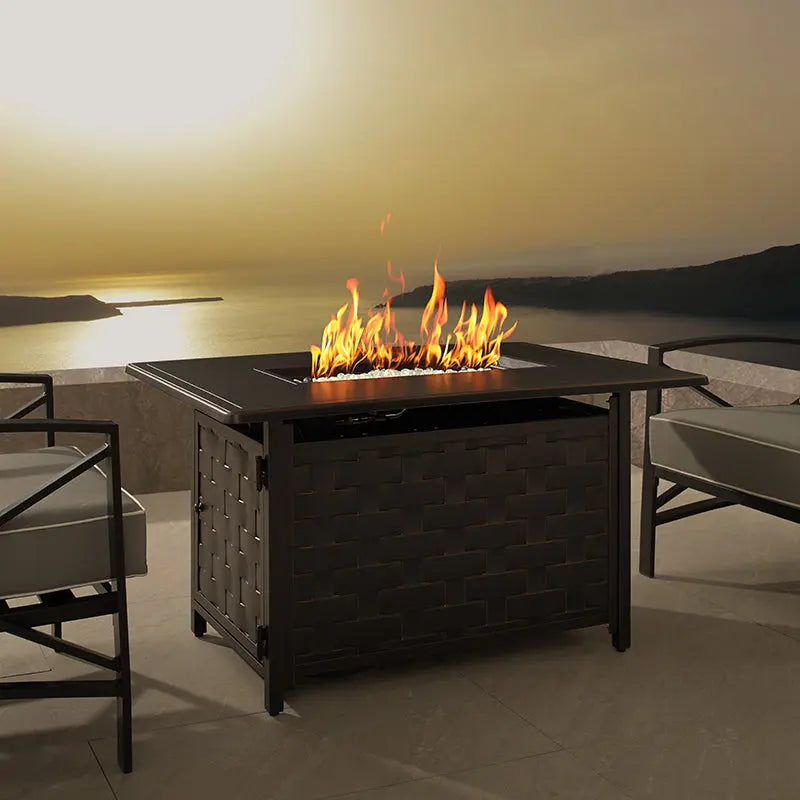 Balkene Home Preston 44" Rectangular Basketweave Aluminum Convertible Gas Fire Pit Table