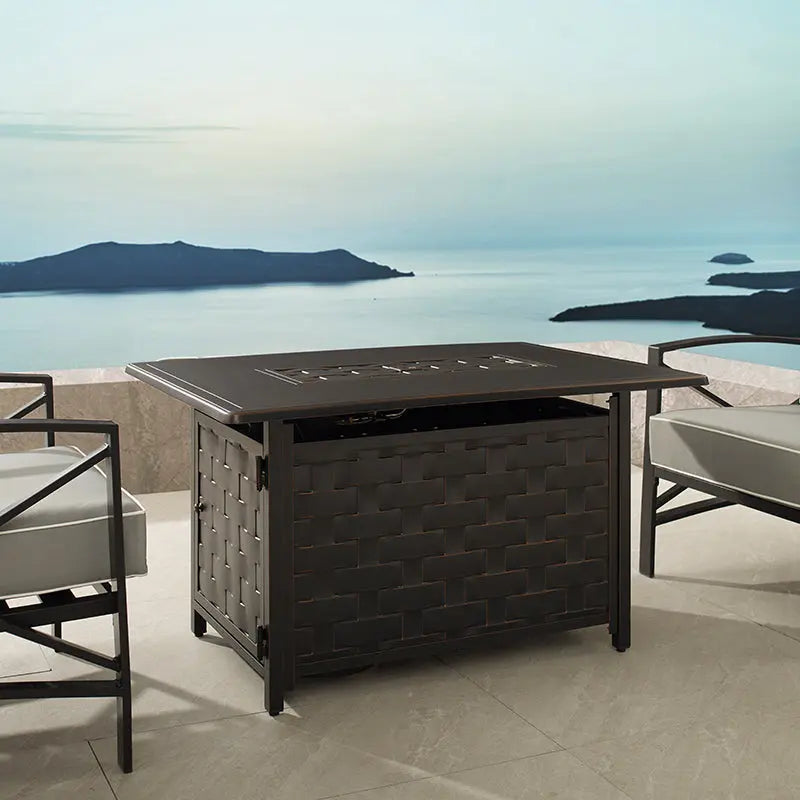 Balkene Home Preston 44" Rectangular Basketweave Aluminum Convertible Gas Fire Pit Table