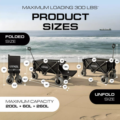 Luxel Carts Beach Wagon Cart with Big Wheels – Foldable Utility Wagon Black