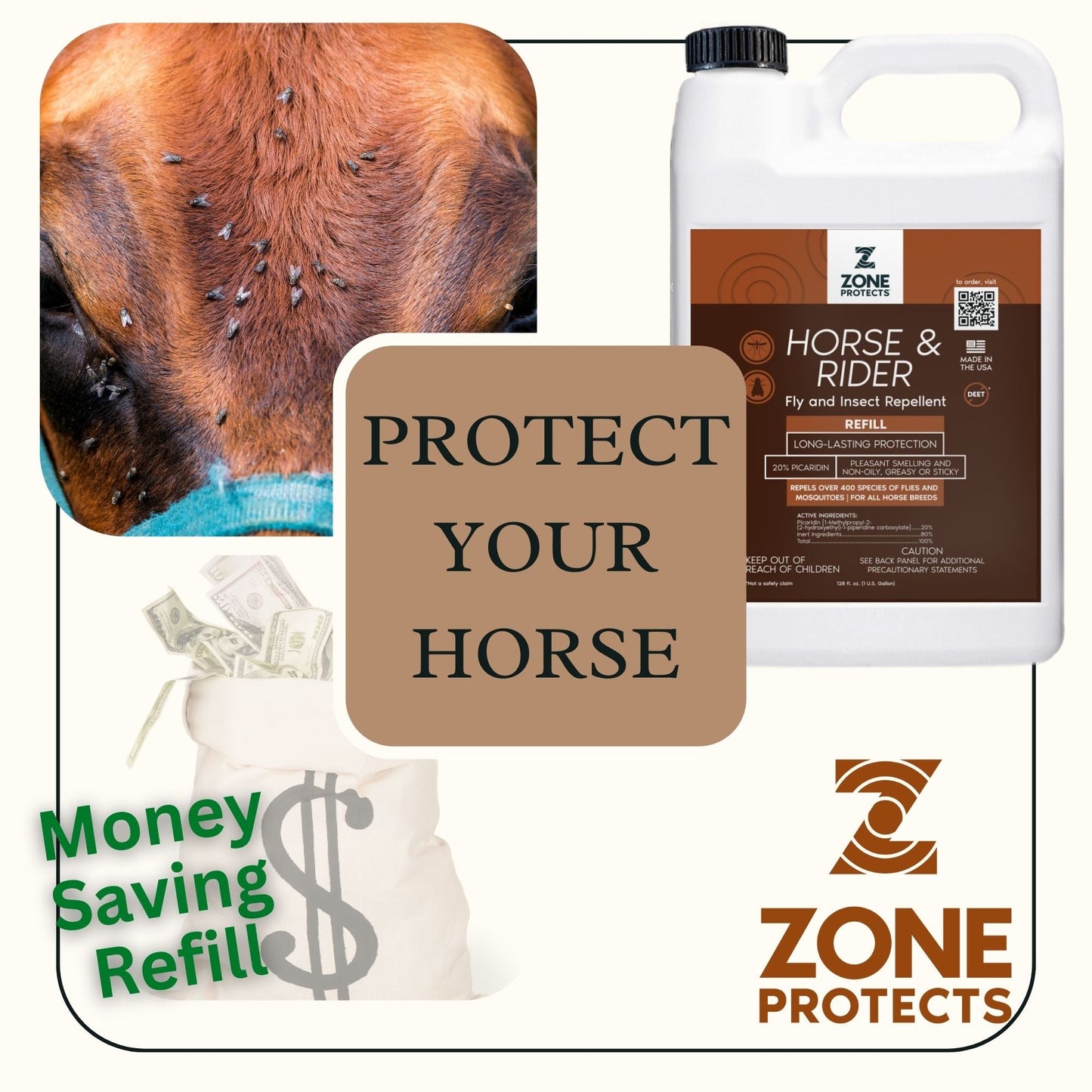 Zone Protects Horse & Rider Fly & Insect Repellent, Gallon Refill